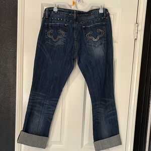 Re-Rock denim rare studded low waist Express Dark Blue Boyfriend Jeans